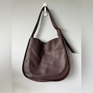 Tote Le Monde London Bucket Bag Women's Dark Brown Pebbled Leather Shoulder Bag